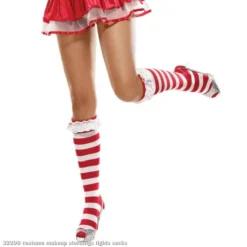 Candy Cane Knee Socks W/ Eyelet Ruffle
