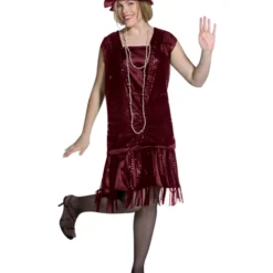 Plus Size Gatsby Girl Burgundy Costume For Adult